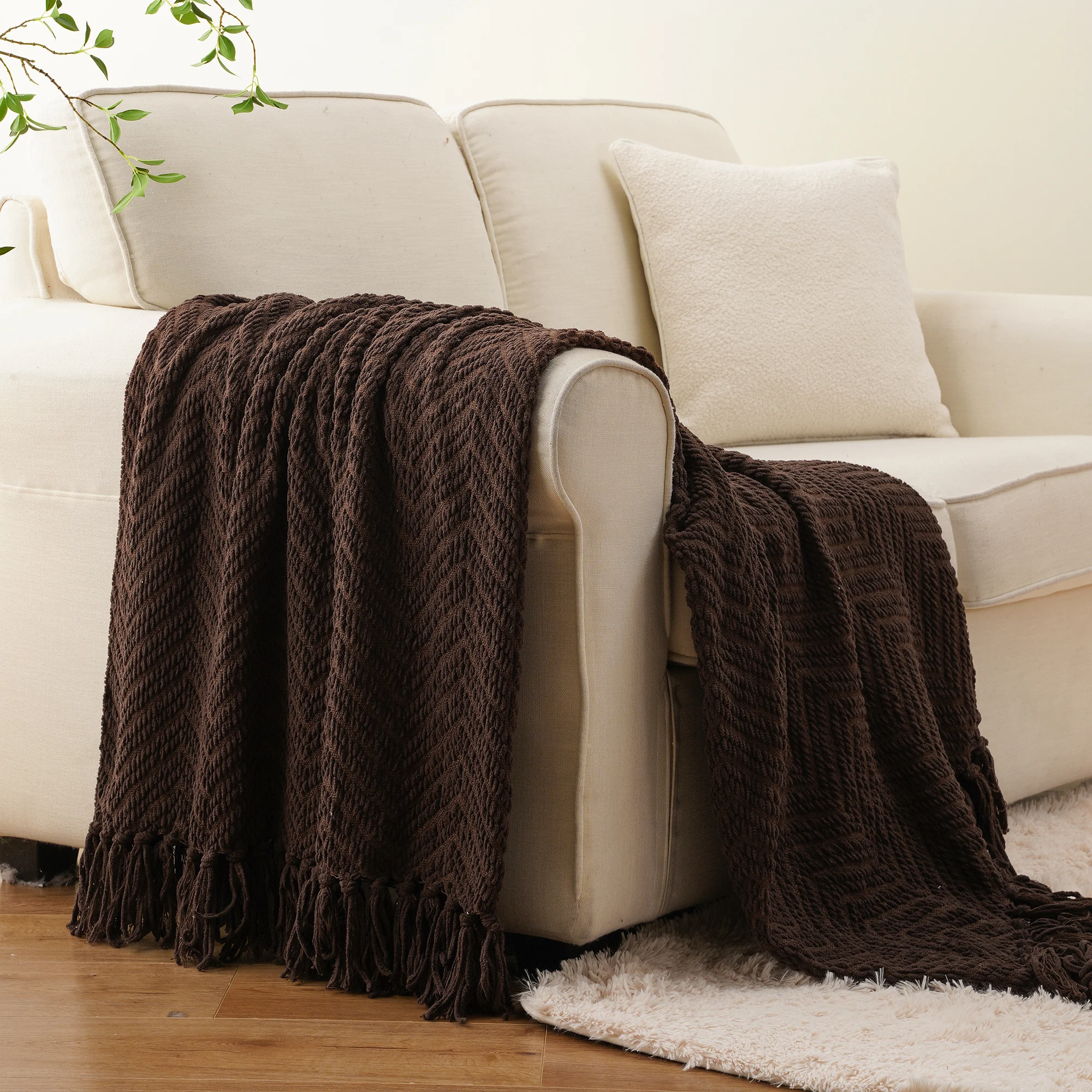Battilo Chenille Knitted Throw Blanket for Couch Soft Thick Decorative Sofa Blanket Plaid Bed Throws Spring Living Room Decor