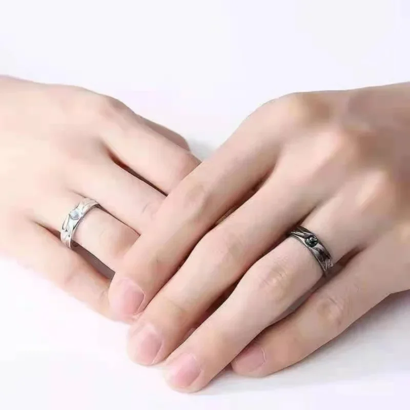 Demons and Angels GothicMatching Couple Friendship Lover Open Adjustable Rings 2Pcs Stainless Steel Wedding Ring Jewelry Gifts wedding rings jewelry rings ring jewelry couple rings