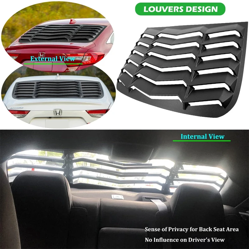 Rear Window Louver Sun Shade For 2018-2022 Honda Accord Sedan - Matte Black ABS, OEM Fit, 3M Tape Install