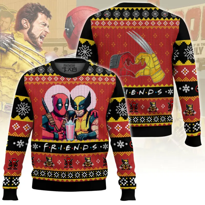 Marvel superhero Deadpool Wolverine Christmas Ugly Sweater Friends Love Style Friendship Festival Atmosphere Trendy Emotions Fun