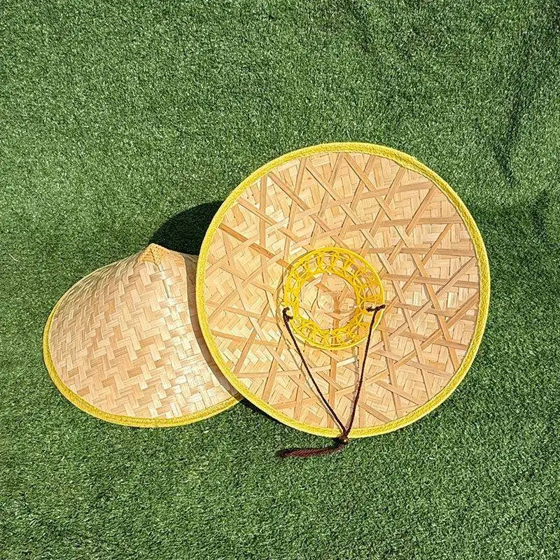여름 햇빛 차단 밀짚모자 넓은 챙 야외 대나무 엮은 녹색 스킨 댄스 공연 농부 모자 평챙 모자