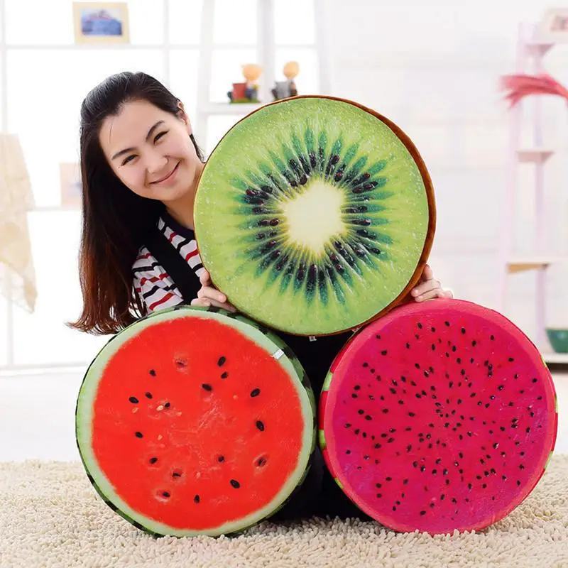 Fruit Pillow Round 3D Stuffed Throw Pillows Kiwi Orange Lemon Watermelon Seat Cushions Sofa Pillows for Home Kids Couch