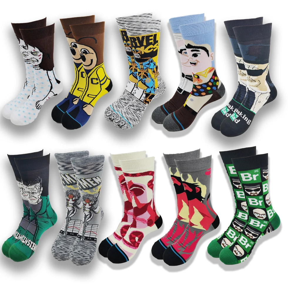 

New Design Cartoon Anime Funny Socks Men Hip Hop Print Novelty Crazy Sokken Hip Hop Unisex Comfortable Skateboard Men Socks