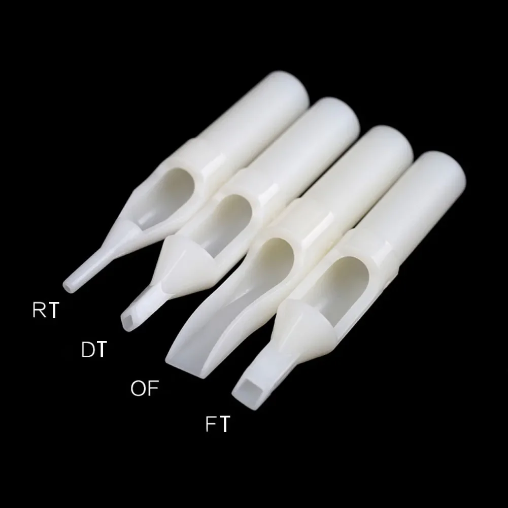 100Pcs Sterile Assorted Tattoo Tips Kit Disposable White Plastic Nozzles Needle Tube RT DT FT OF Tattoo Gun Grip Accessories