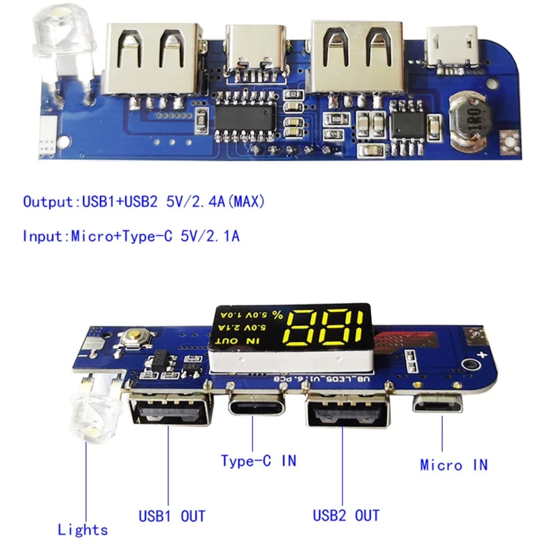 듀얼 USB 부스트 모바일 보조베터리, DIY 보조베터리 충전기 보드 모듈, LED 표시기 마더보드, 3.7V, 5V, 2A