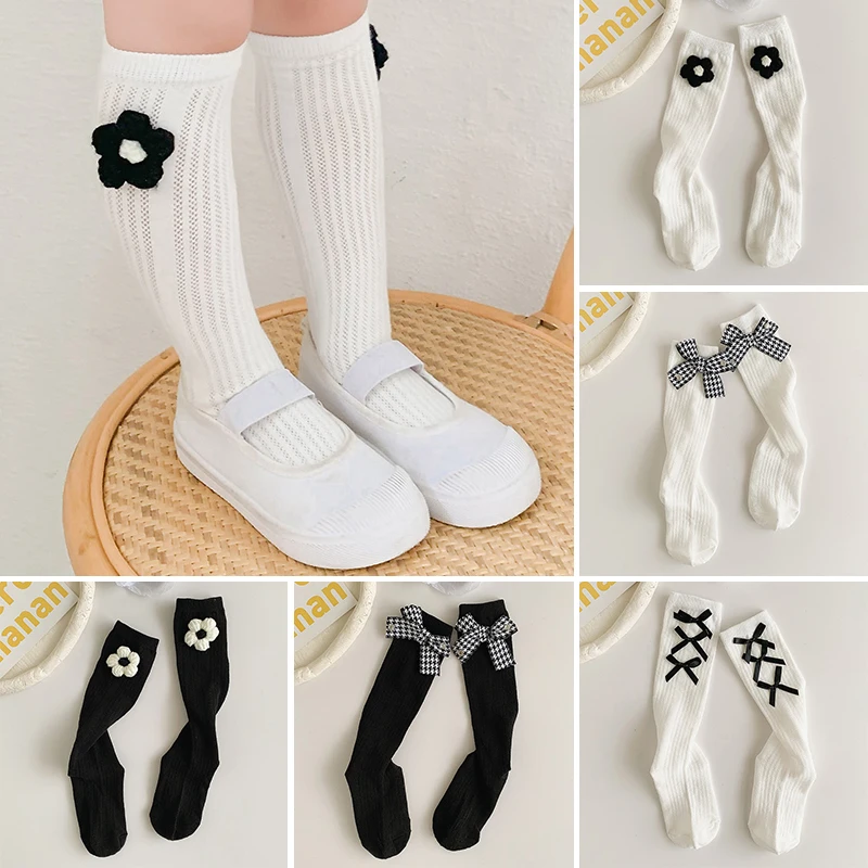 

Summer Mesh Bow Children Knee High Socks Cute Floral Bowknot Kids Girl Long Sock Spring Soft Cotton Spanish Style Stocking