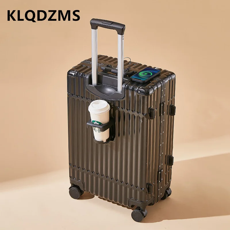 

KLQDZMS 20 дюймов, 22 дюйма, 24 дюйма, 26 дюймов, чемодан для ПК, Бортовая коробка с алюминиевой рамкой, троллейка, стандартная USB-зарядка, кодовый ящик с колесиком для багажа