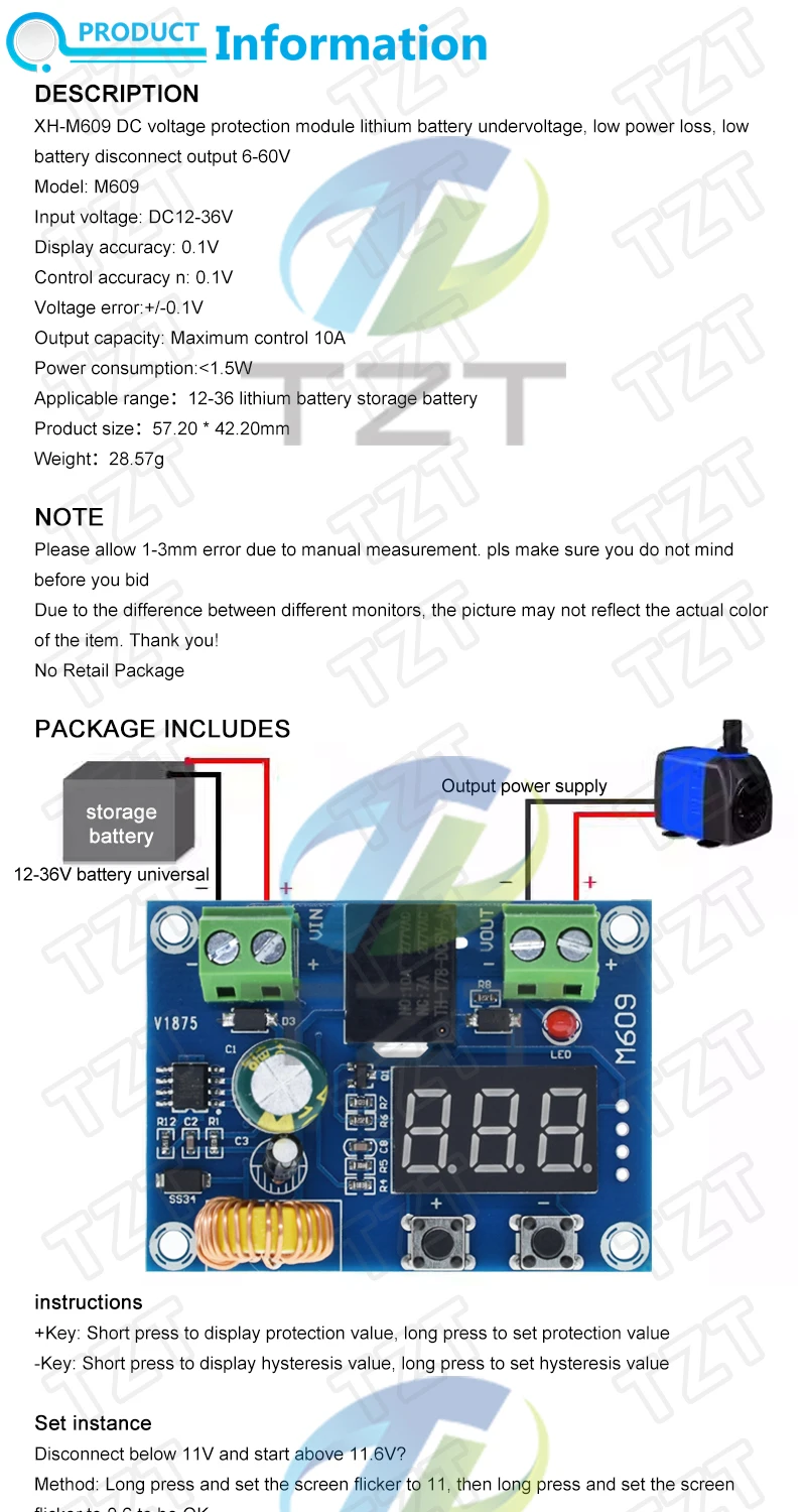 1/3PCS XH-M609 DC 12V-36V Ladegerät Modul Spannung Überentladung Batterie Schutz Präzise Unterspannung Schutz modul Bord – Detail 7