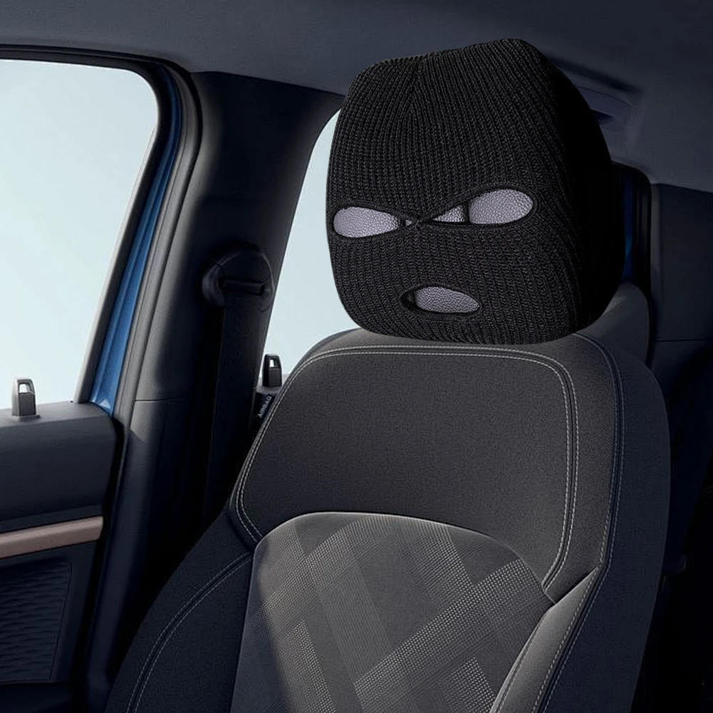 Halloween Masked Person Car Seat Cover Universal Three Hole Headrest Cover Spoof Face Car Seat Head Rest Cover for Most Cars