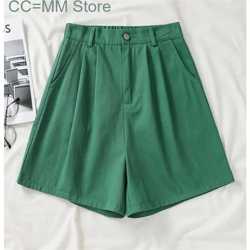 New Solid Casual Shorts for Women Summer Baggy High Waist Shorts Office Ladies Korean Fashion Pockets Shorts