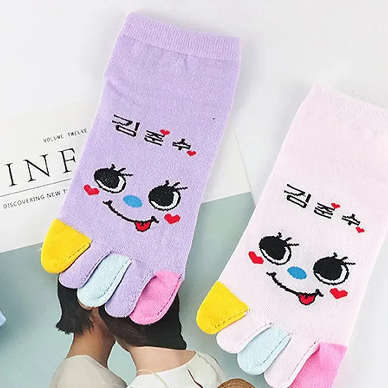 Autumn and Winter Five-finger Socks WOMEN'S Cotton Short Socks Cartoon Toe Deodorant Absorbent