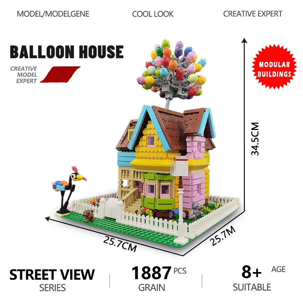 Creative Expert Balloon House Street Views Ideas Balloon Flying Moc Modular Bricks Building Blocks Model Toys Kids Xmas Gifts