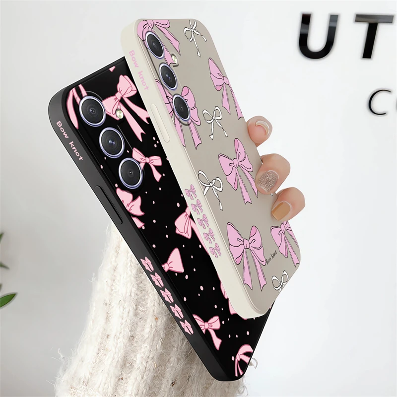 Shockproof Soft Silicone Phone Case with Pink Bow Knot Design