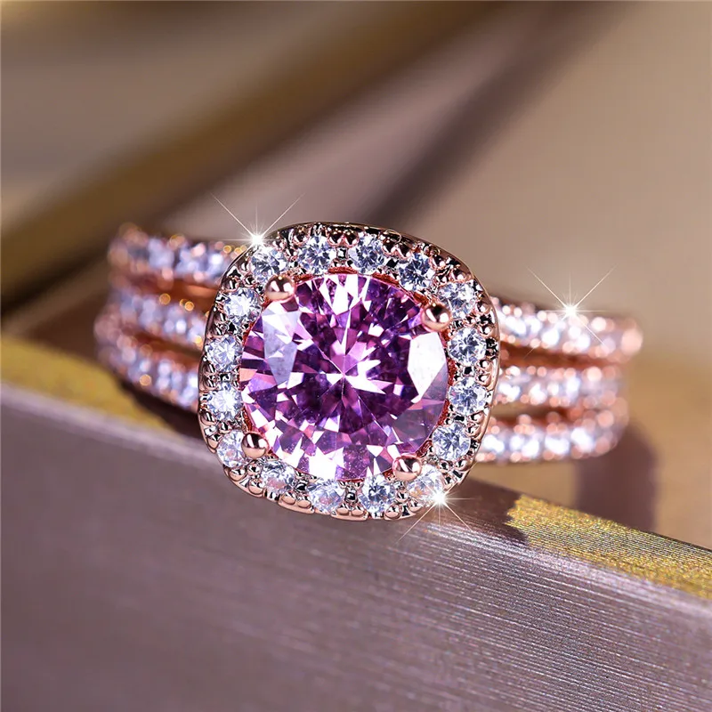 Wedding Ring Luxury Female Small Round Zircon Stone Engagement Ring Trendy Rose Gold Color Bride Wedding Jewelry Gift For Women wedding rings,finger rings,womens ring,jewelry rings,ring jewelry,cubic zircon ring,round rings