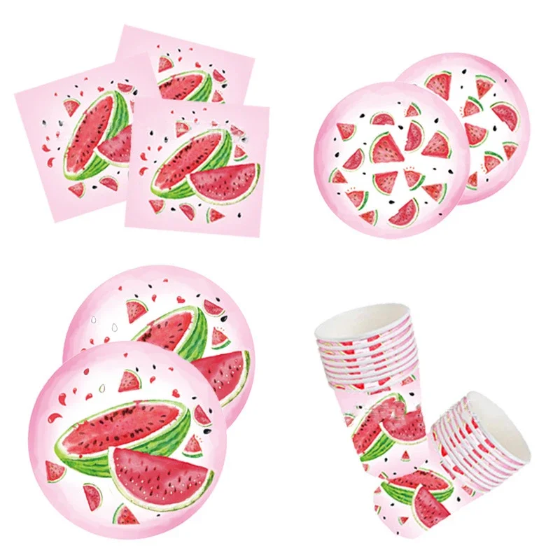 

Pink Watermelon Birthday Disposable Tableware Fruit Watermelon Plates Napkins Cups Tablecloth Girls Happy Birthday Party Decor