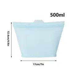 Reusable 500ml Silicone Food Storage Pouches - Freezer & Heat - Resistant, Keep Bread, Sandwiches, Fruit, and Veggies Fresh (Light Blue)