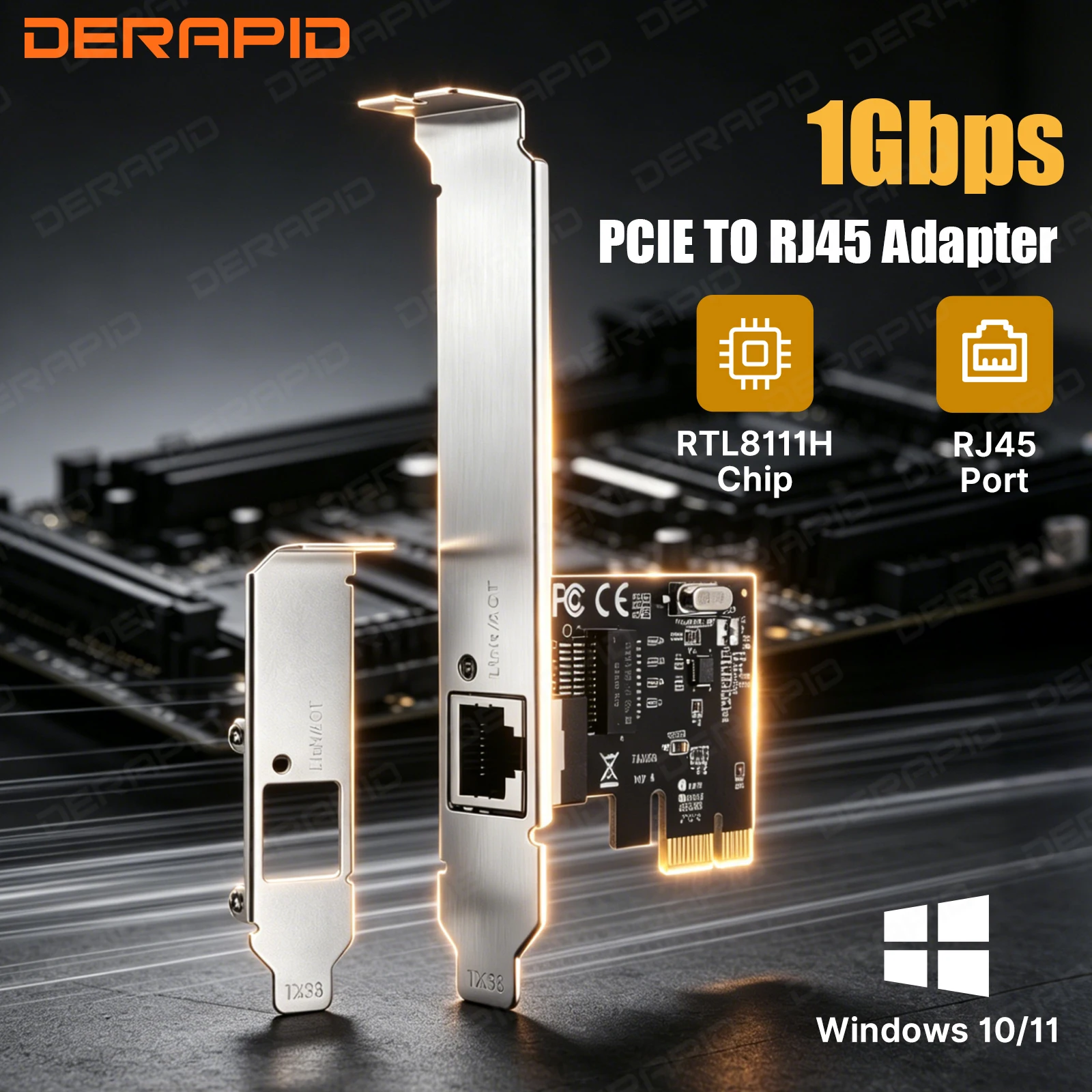 Мережева карта Gigabit Ethernet PCIe з чіпом RTL8111H, адаптер LAN 10/100/1000 Мбіт/с RJ45 для настільних ПК, Windows 10/11 Pro, висока швидкість