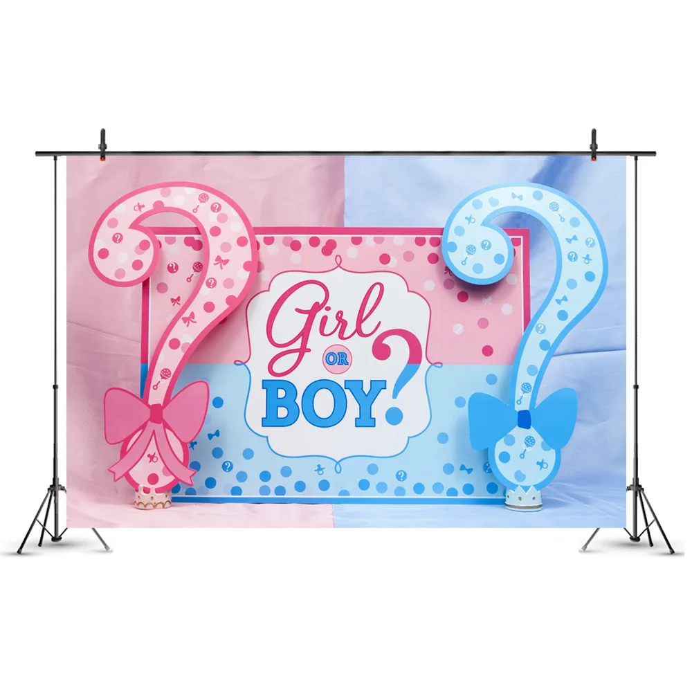 

Boy Or Girl Gender Reveal Backdrop Newborn Baby Shower He or She Birthday Party Photography Background Decor Banner Photozone