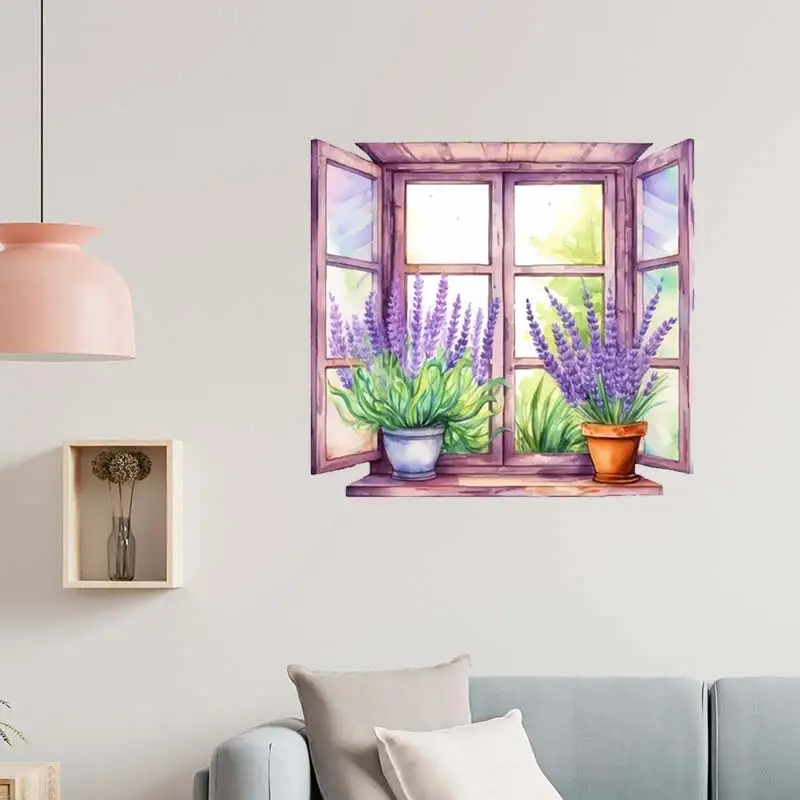 Lavender Simulation Window Wall Stickers Room Background Home Decoration Mural Living Room Wallpaper