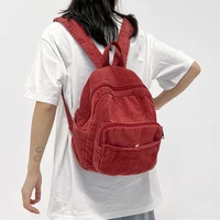 Corduroy Mini Backpack Multiple Pockets School Bag Classic Solid Color Shoulder Bag S/M/L Soft Unisex Female Commuter Travel Bag 2