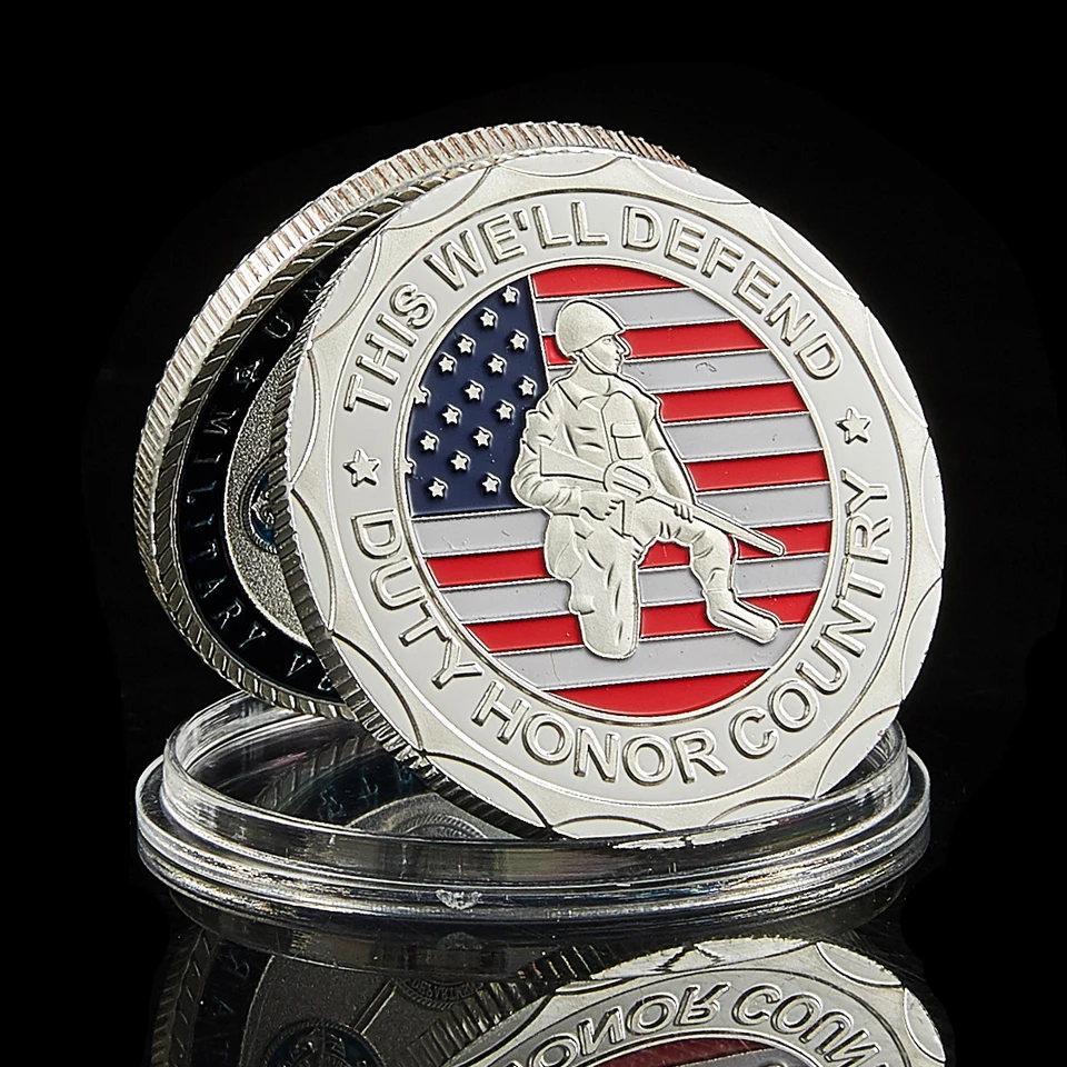 

US Flag Army Veteran Coin Proud Served This We'll Defend Duty Honor Country Veteran Day Gifts