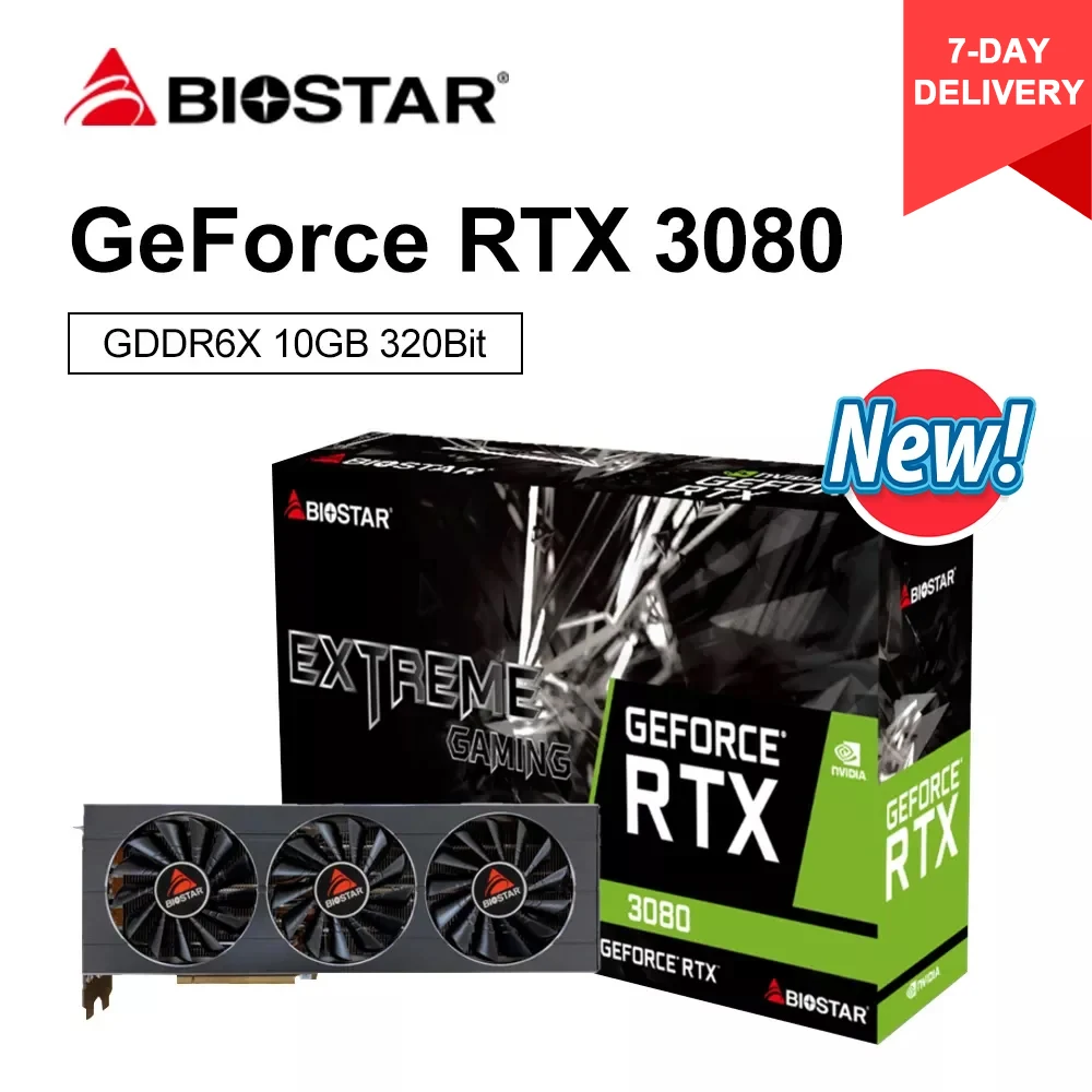 

BIOSTAR New Graphic Card RTX 3080 LHR GDDR6X 10GB NVIDIA GPU Video Card placa de Graphics Card Gamer Accessories placa de video