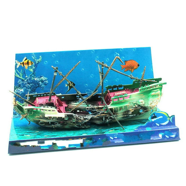 24*13cm Large Aquarium Decoration Boat Plactic Aquarium Ship Air Split  Shipwreck Fish Tank Decor