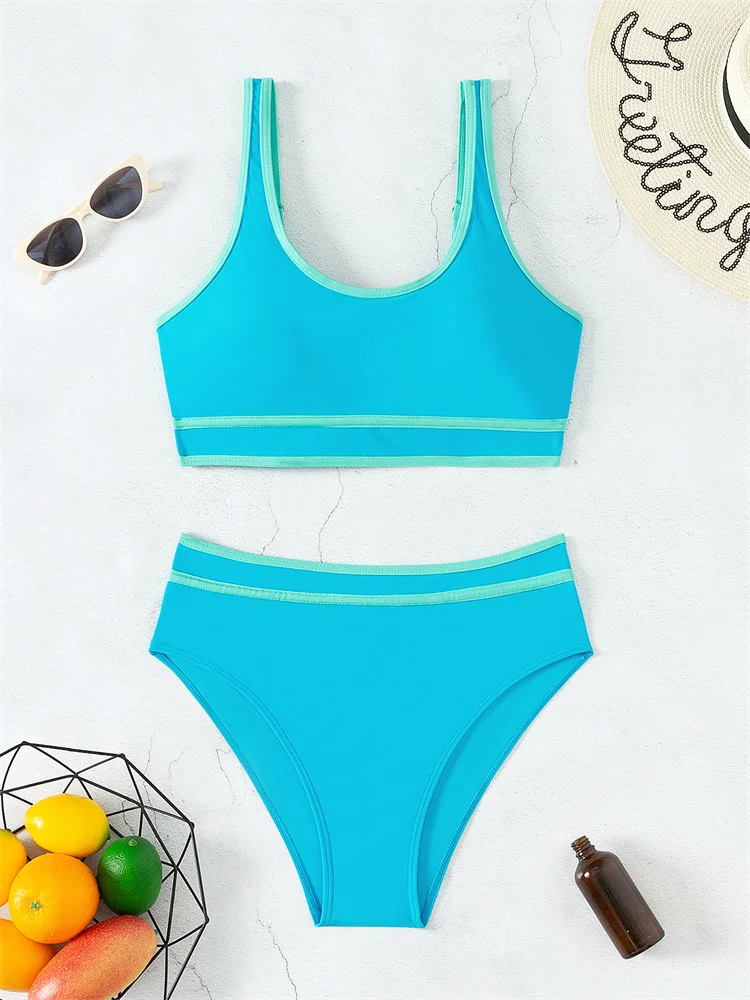 Bikini Women High Waist Swimwear 2024 New Solid Sling Bikinis Set Sexy Thong Swimsuit Bathing Suit For Female Summer Beach Wear