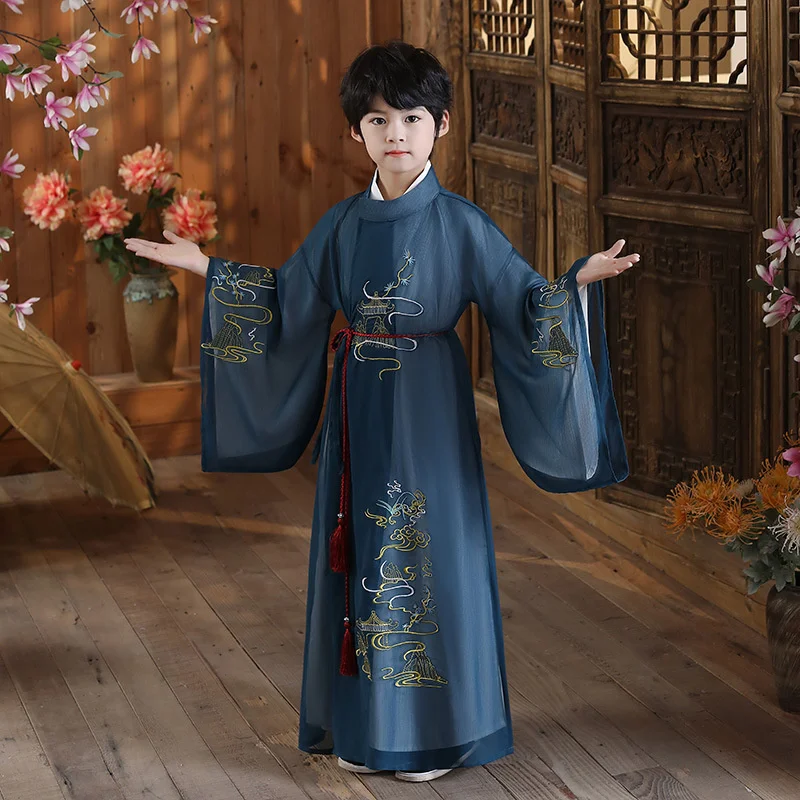 

2022 Children's Ancient Han Suit Boy Chinese Style Spring and Summer Super Immortal Tang Style Young Master Suit Boy Set Thin