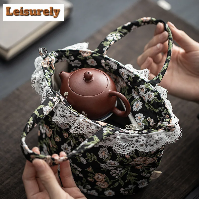 Blooming Old Dreams Lace Tea Cozies Aesthetic Tea Cozy For Teapot Hand Bag Travel Tea Set Bag Teaware Supplies Decoration Craft