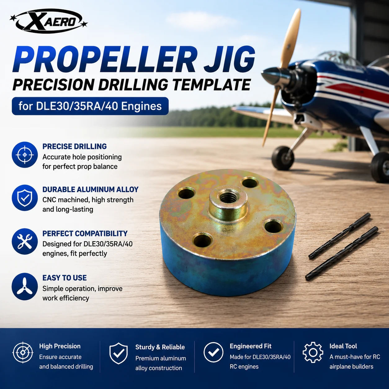 DLE30/35RA/40 Propeller-Schablone Präzisions-Bohrvorlage für RC-Flugzeug Holzpropeller CNC Aluminiumlegierung Führungsgerät