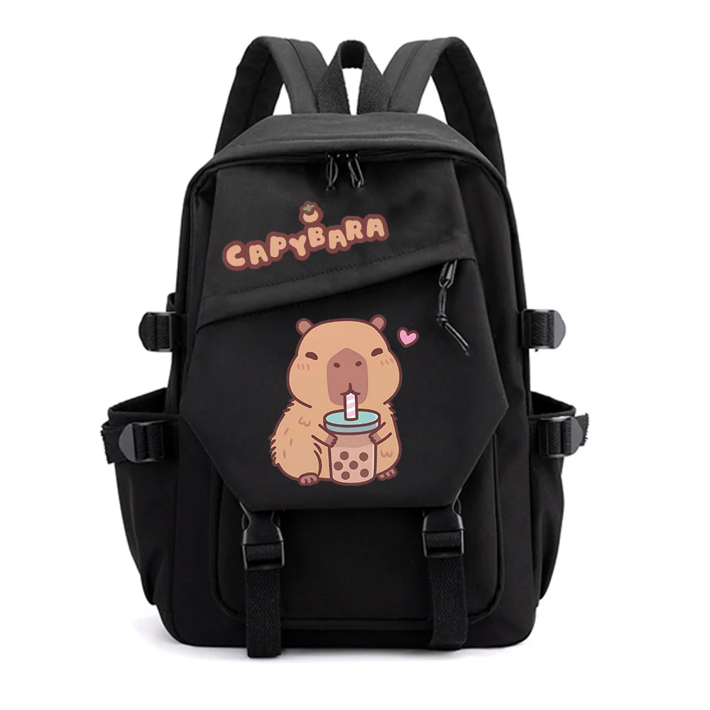 Anime Backpack for School Kids Girls Boys Leisure Simple Pink Schoolbag Anime Cute Capybara Loves Bubble Tea Travel Backpack Bag 3