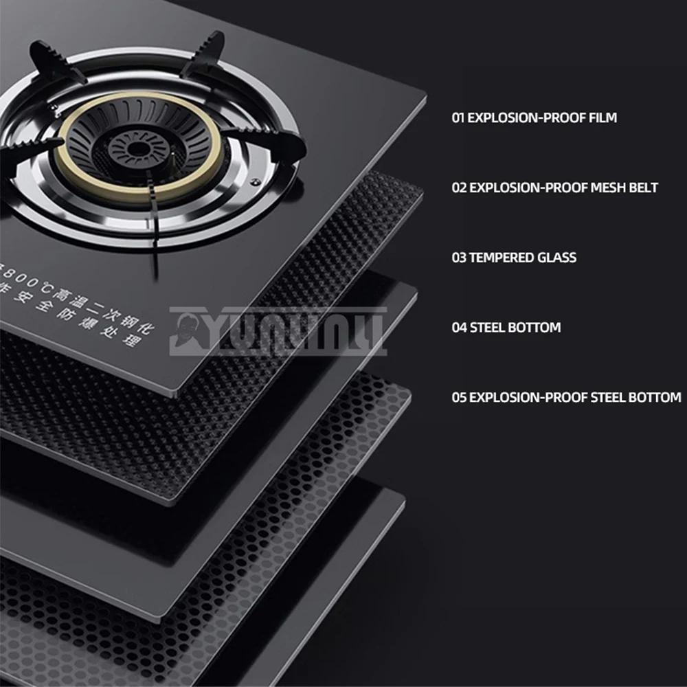 Household Gas Stove Desktop Glass Cooktop A Gas Double Furnace High Fire Furnace Stove Kitchen JZY-A