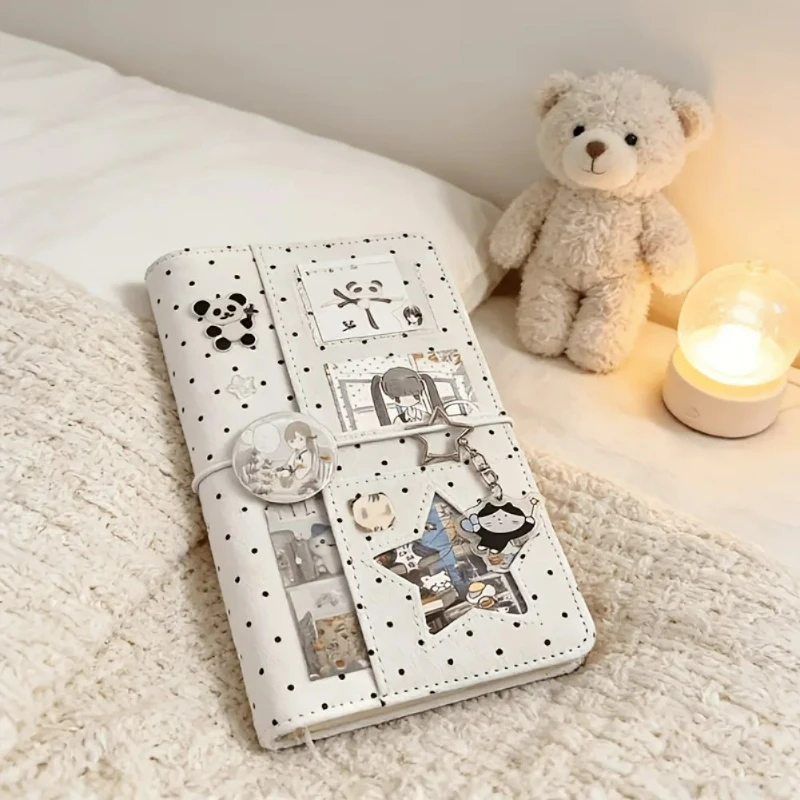 Quaderno A6 a pois con rilegatura a 6 anelli, portatile, per scrapbook fai da te, diario, album fotografico multitasche, agenda, regalo scolastico