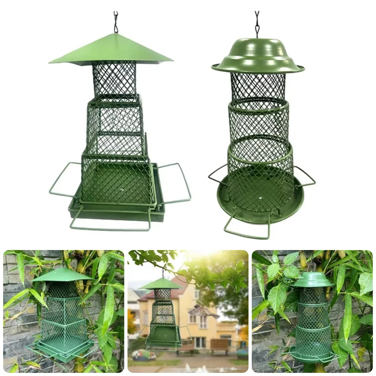 1Pc Outdoor Retractable Bird Feeder Round/Square Squirrel Proof Metal Mesh Design Hanging Bird Feeding Cage Pet Birds Supplies 1Pc Outdoor Retractable Bird Feeder Round/Square Squirrel Proof Metal Mesh Design Hanging Bird Feeding Cage Pet Birds Supplies