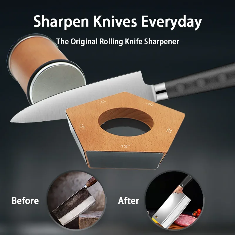 Rolling Knife Sharpener with 5 Angle (12,15,17,19,22°) Tumbler Knife Sharpener Kitchen Tool Are Suitable for Family Hotels