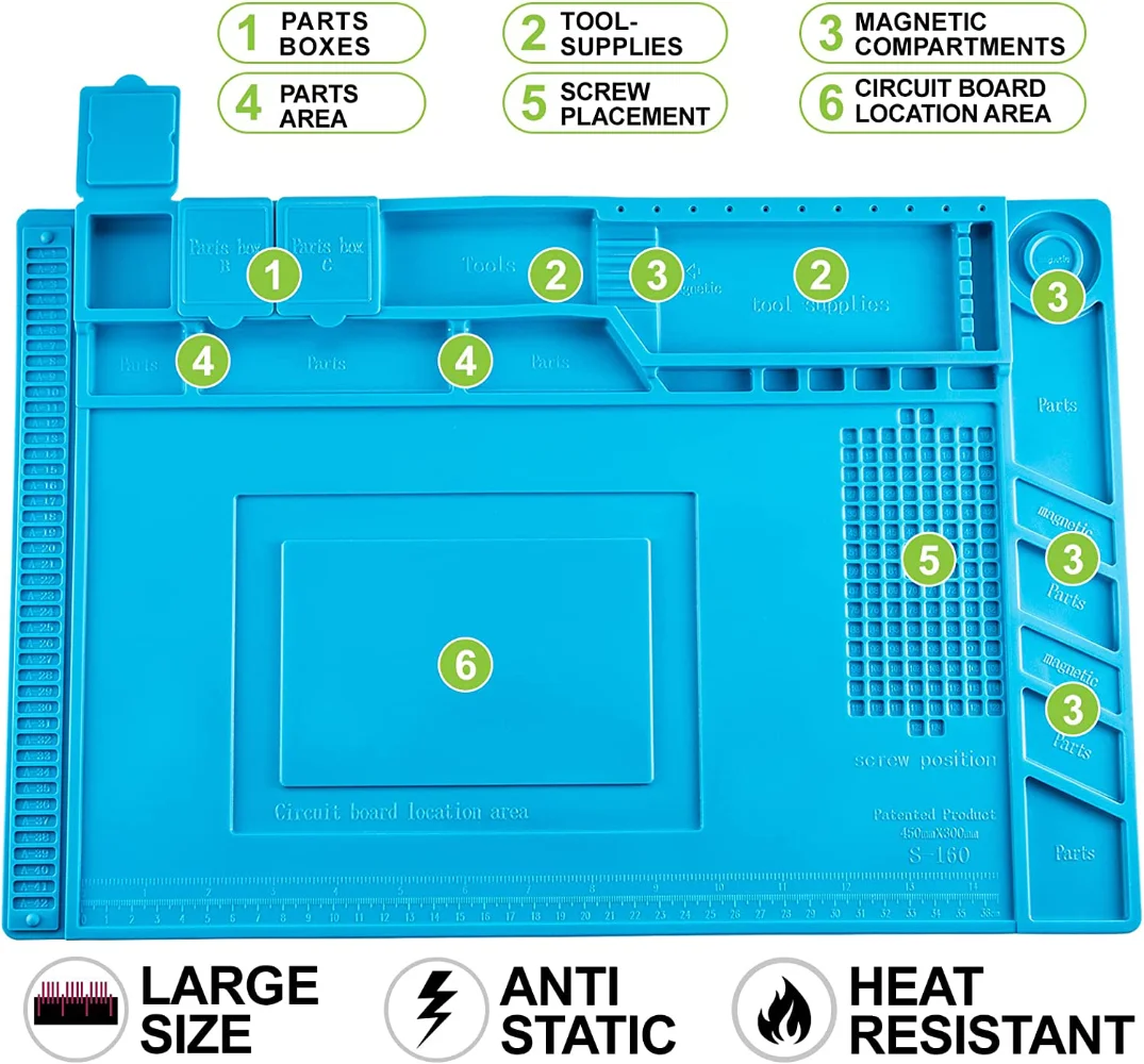 Sourcing Map Tappetino Saldatura Antistatico In Silicone 30x20cm - Resistente Al Calore 500°C, 2 Pezzi