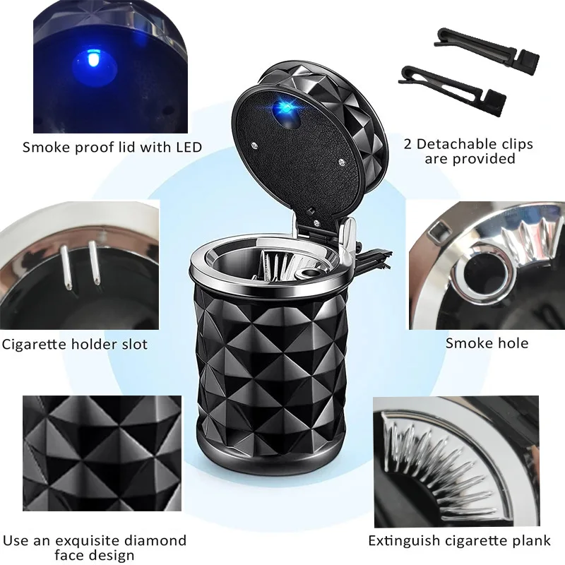 Car Ashtray Cigarette Cup With Lid LED Light Portable Detachable Vehicle Holder Auto Accessories