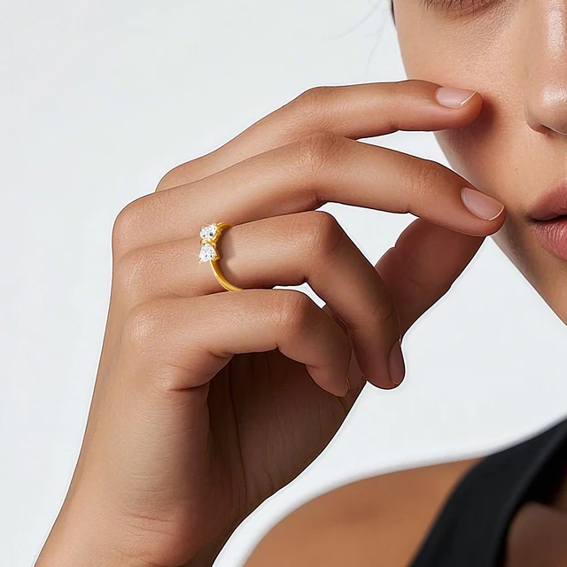 Heart Shaped Moissanite Bowknot Ring 14K Gold