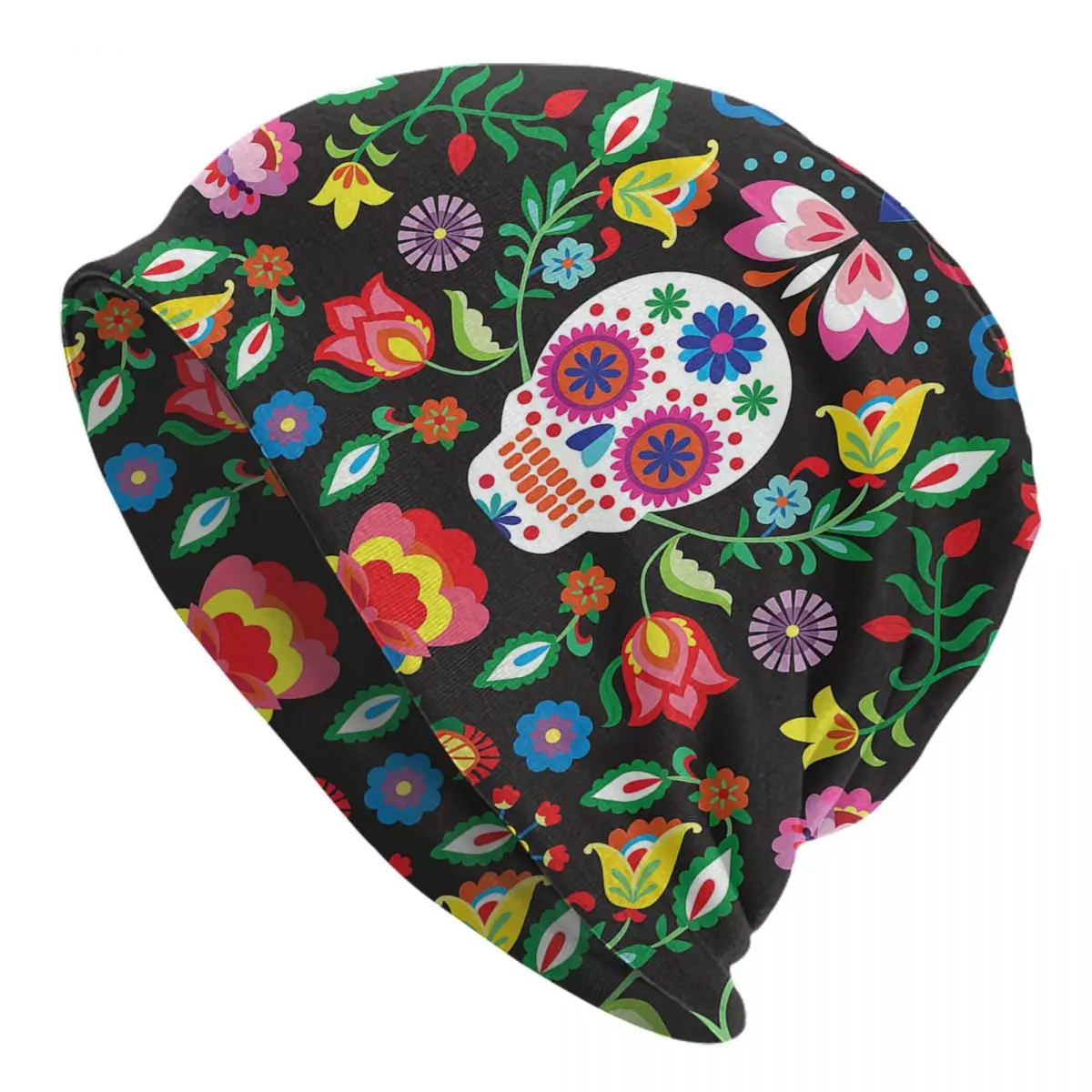 

Mexican Floral Skull Bonnet Hats Autumn Winter Ski Skullies Beanies Hat Flowers for Men Women Knit Hat Warm Thermal Elastic Caps
