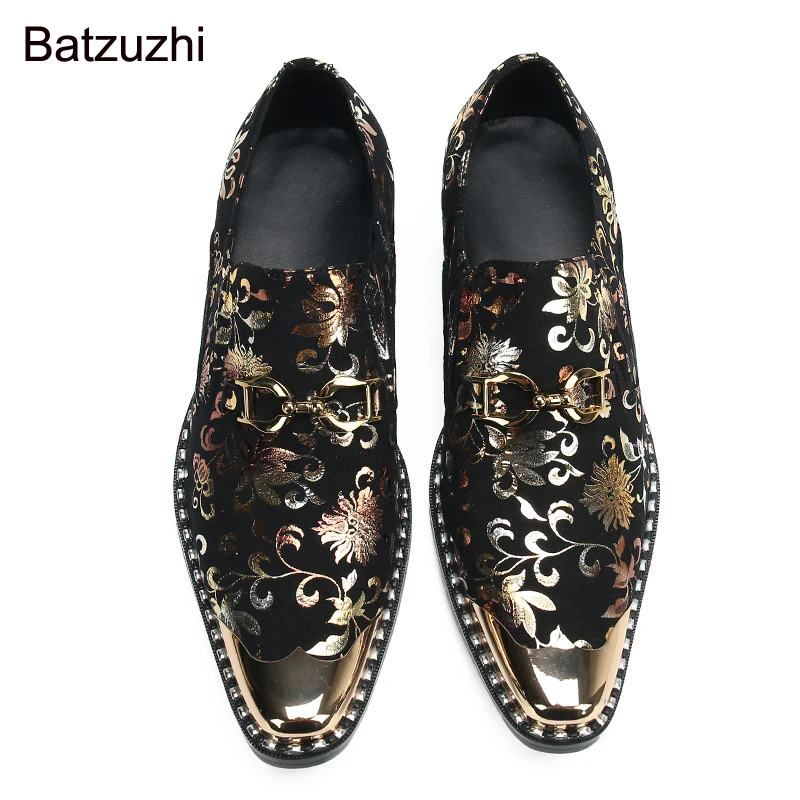 Batzuzhi 2022 New Men's Shoes Luxury Black Suede Dress Shoes Men Gold Metal Toe Party, Business and Wedding Shoes for Man, 37-46