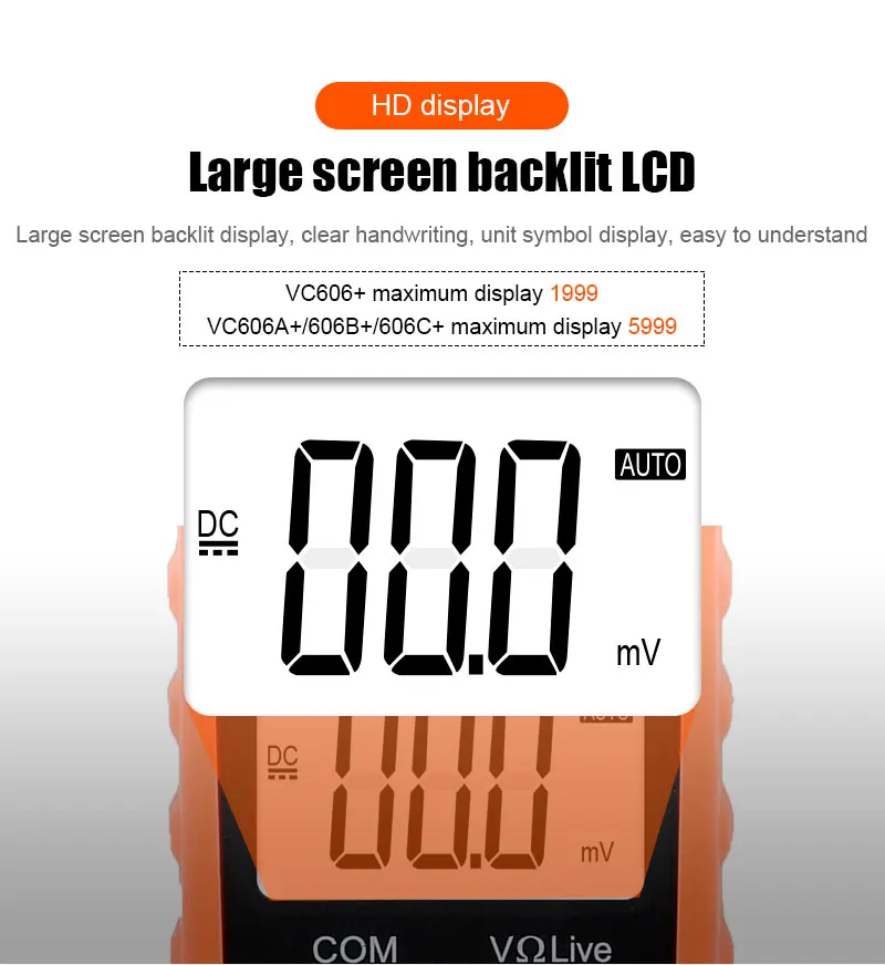 VC606+ Series Low Impedance Clamp Meter 5999 Digit Display 35mm 600A Inrush Curr
