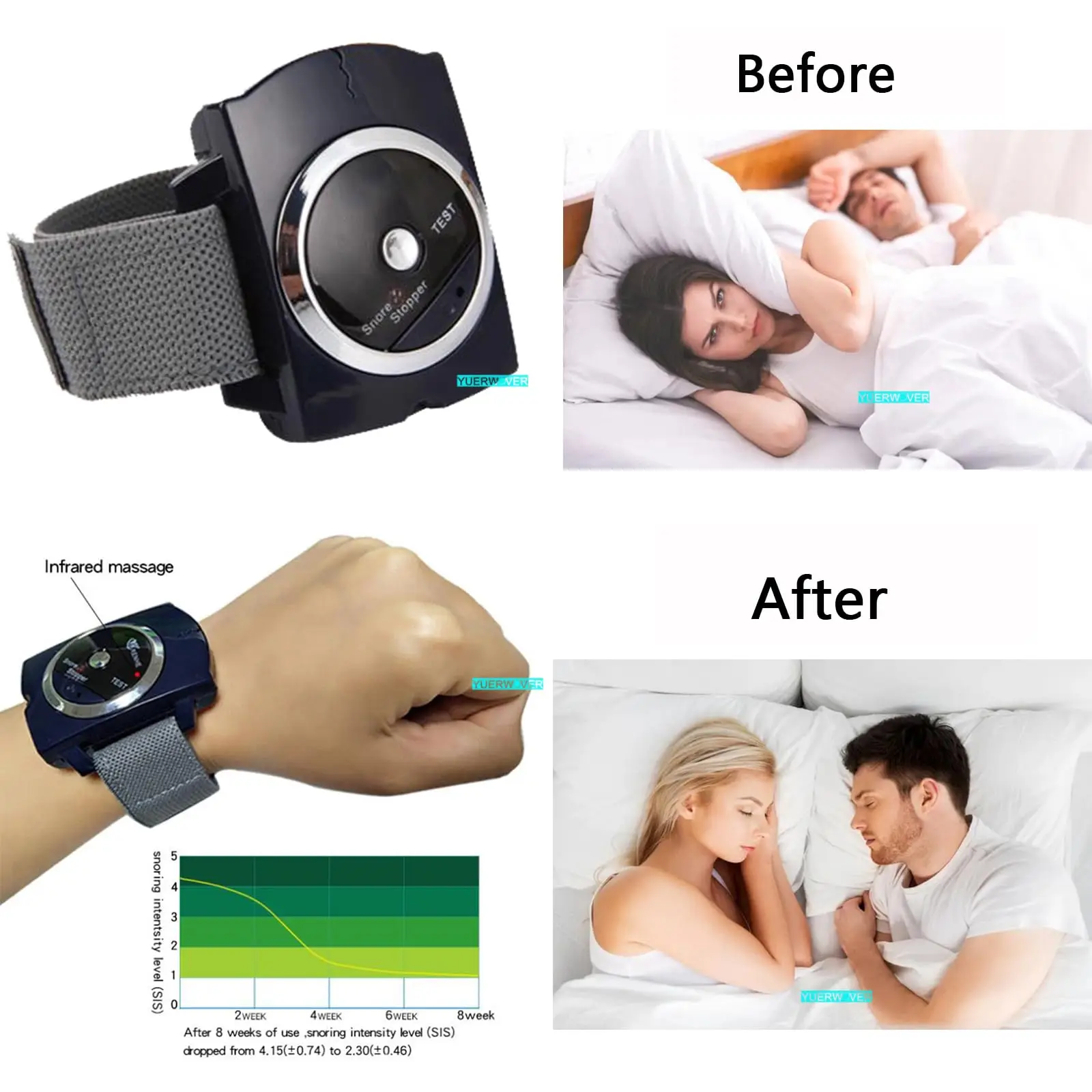 Professional Electronic Auto Anti Snore Wristband New Cessation Cure Solution Sleeping Night Guard Aide Snore Go Away Biosensor