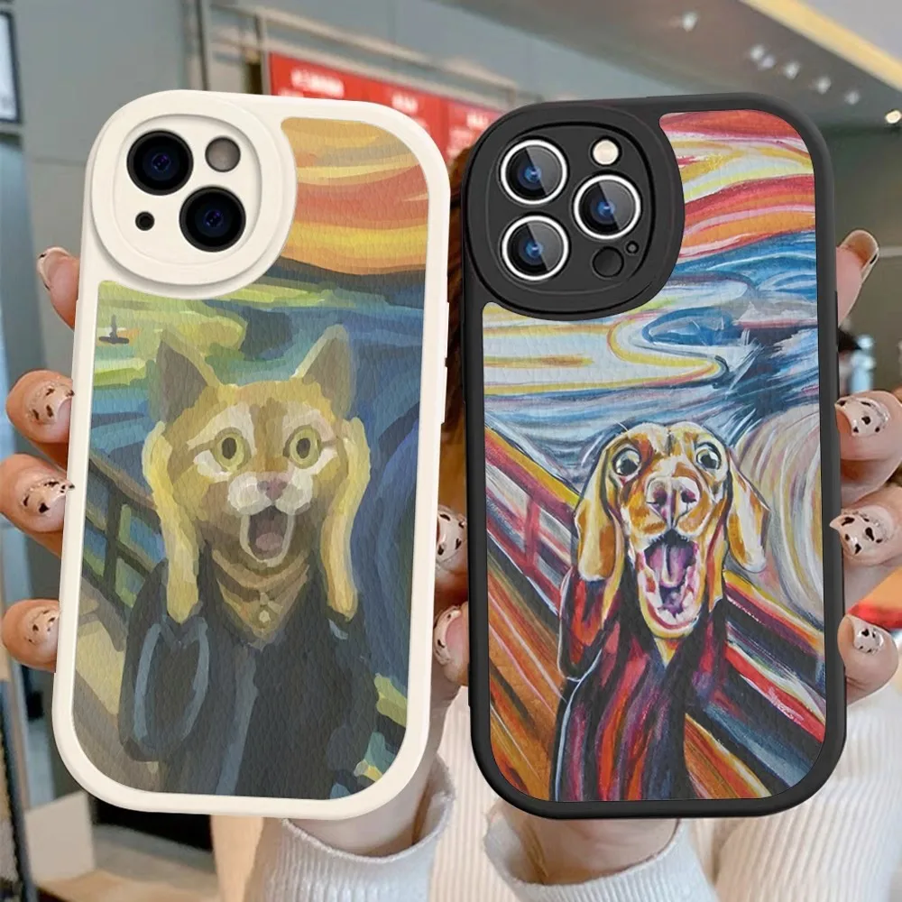 

Frightened Cat Dog Phone Case Hard Leather For iPhone 14 13 12 Mini 11 14 Pro Max Xs X Xr 7 8 Plus Fundas