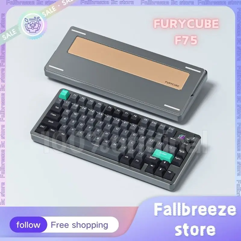 FURYCUBE F75 무선 기계식 키보드, 3 가지 모드, 알루미늄 합금 RGB CNC 게임용 키보드 노브, 핫 스왑 PC 게이머 키보드, MAC WIN