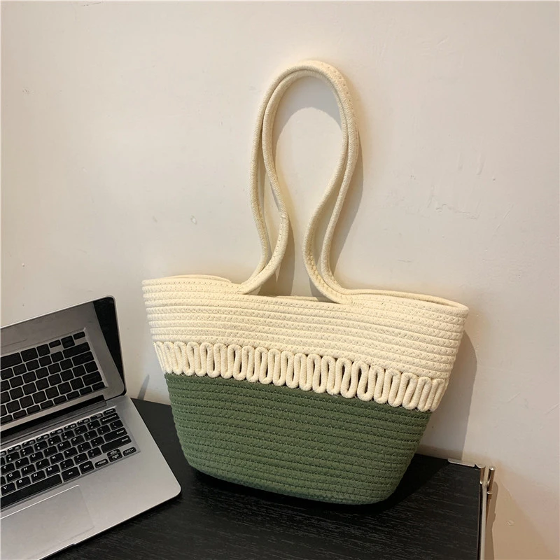 

High Capacity Open Color Matching Linen Braid Shoulder Bags Personality Casual Tote 2024 Hot Sale Women's Bag Bolsos De Señora