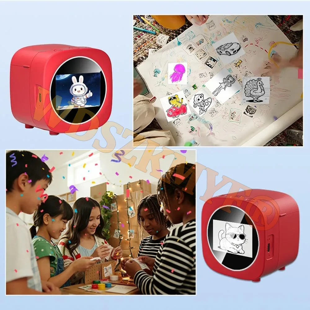 새로운 AI 스티커 박스, 어린이용 AI 음성 활성화 스티커 메이커, 푸시 투 토크 이미지 생성 기능이 있는 즉석 무잉크 감열 프린터
