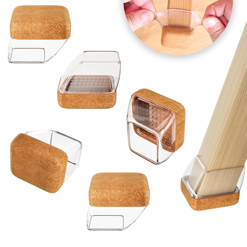 Silicone Chair Leg Protectors with Non-Slip Felt – Floor Saver Caps for Angled Furniture Legs (16 Pack)