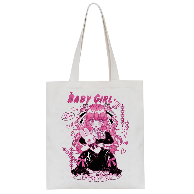 Japanese Gothic Vintage kawaii Anime canvas bag cartoon Harajuku Preppy casual shopper bag big-capacity Y2k Sweet shoulder bags 