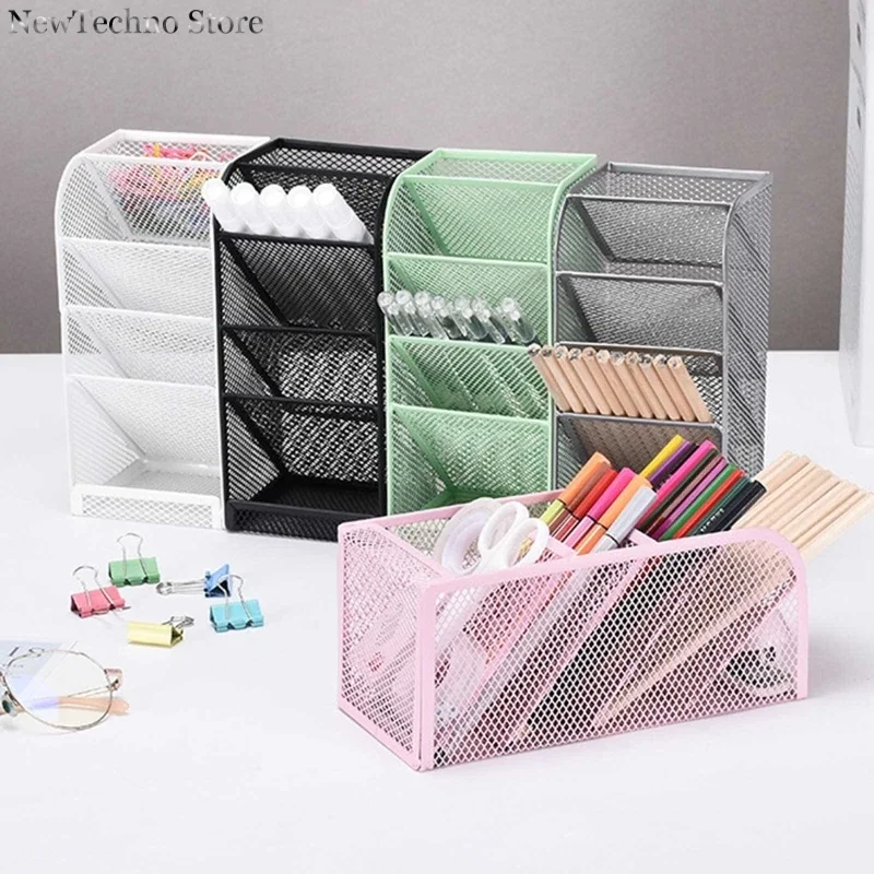 

4 Slots Pencil Pen Holder Simple Desk Office Supplies Organizer Metal for Dresser Vanity Counter Student File Organizer